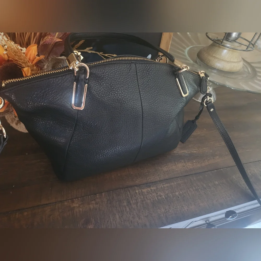 New Coach‎ Black Pebbled Leather Shoulder Bag With Dust Bag